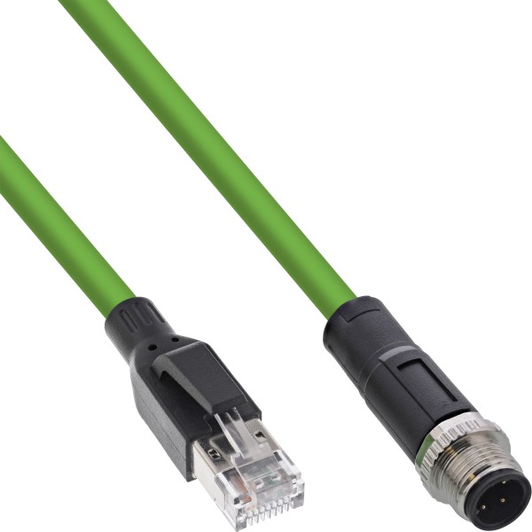 InLine® Industrie Netzwerkkabel, M12 4-pin D-kodiert Stecker zu RJ45 Stecker, PUR, 15m